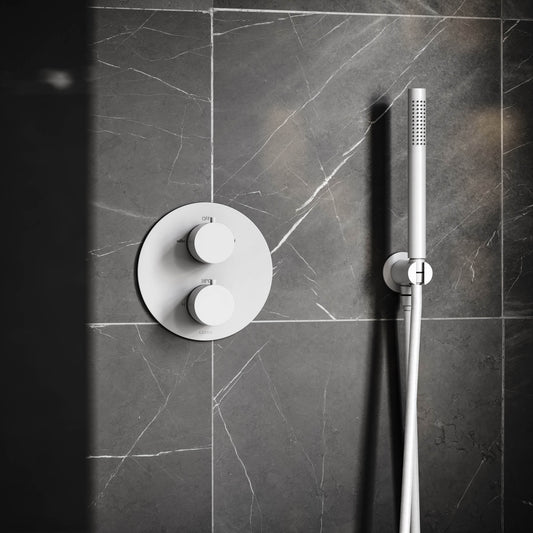 Luxe Silk Matte White Thermostatic Shower with Handheld Shower