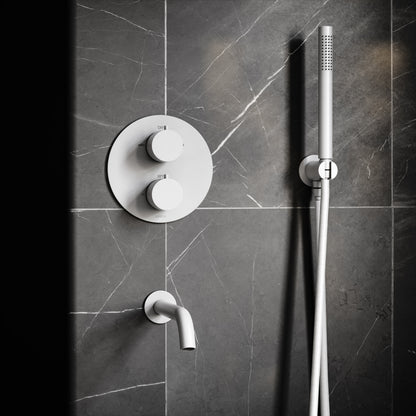 Luxe Silk Matte White 3 Way Thermostatic Shower with Handheld Shower & Bath Spout