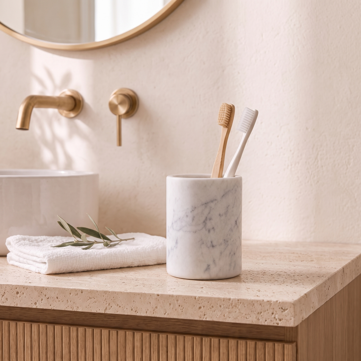 Consero Carrara Marble Bathroom Tumbler