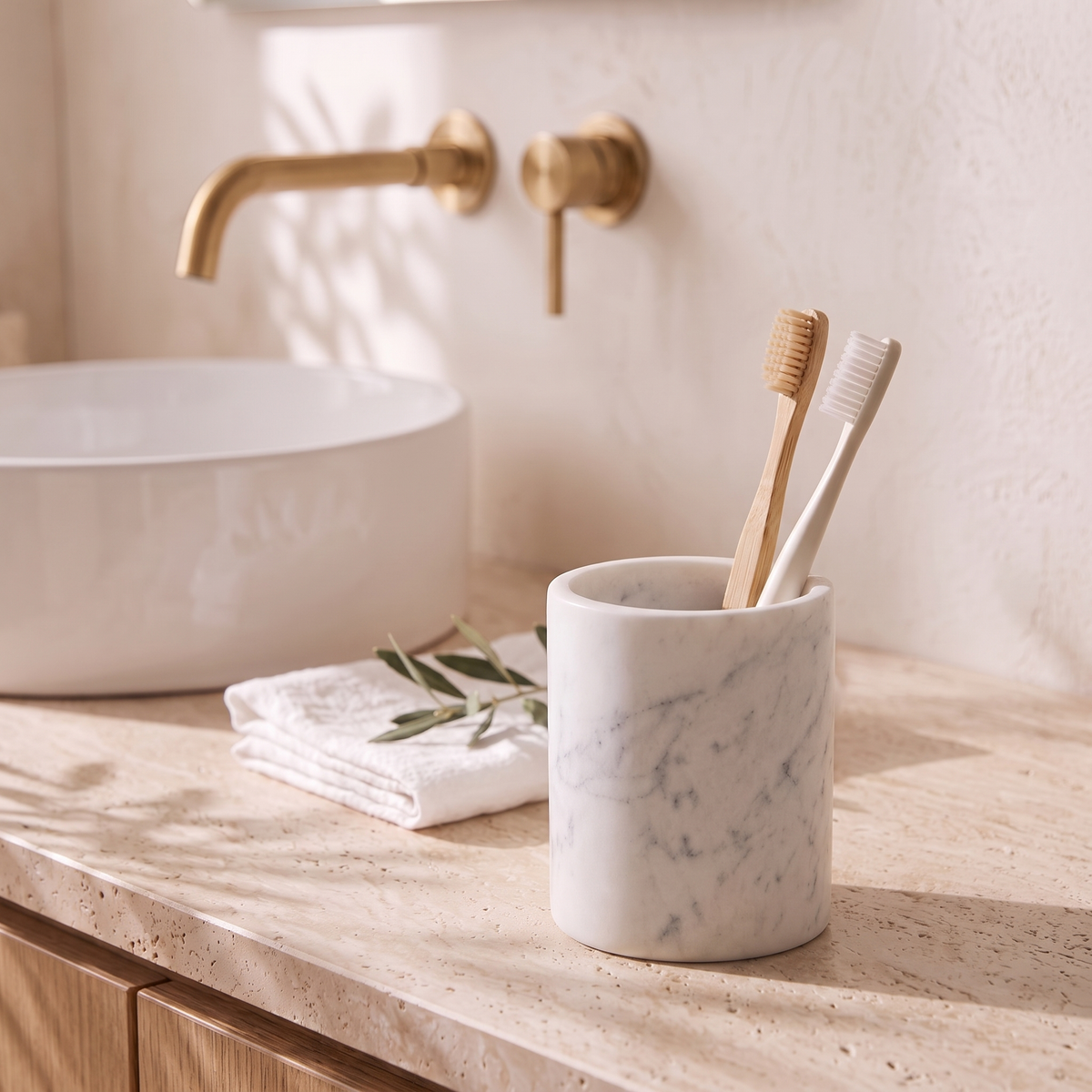Consero Carrara Marble Bathroom Tumbler
