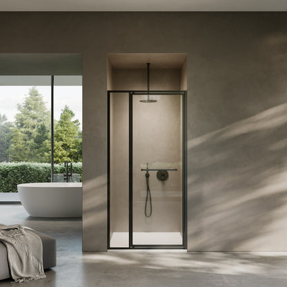 Nouveau Matte Black Hinged Shower Door & Screen - All Sizes