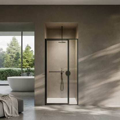 Nouveau Matte Black Hinged Shower Door & Screen - All Sizes