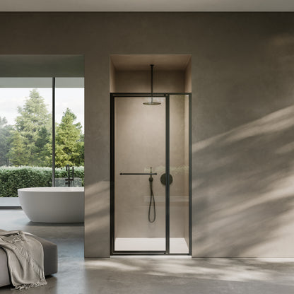 Nouveau Matte Black Hinged Shower Door & Screen - All Sizes