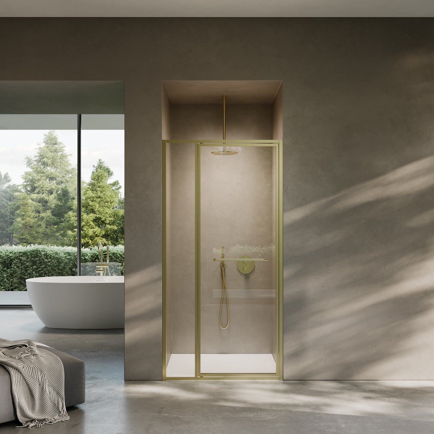 Nouveau Brushed Gold Hinged Shower Door & Screen (All Sizes)