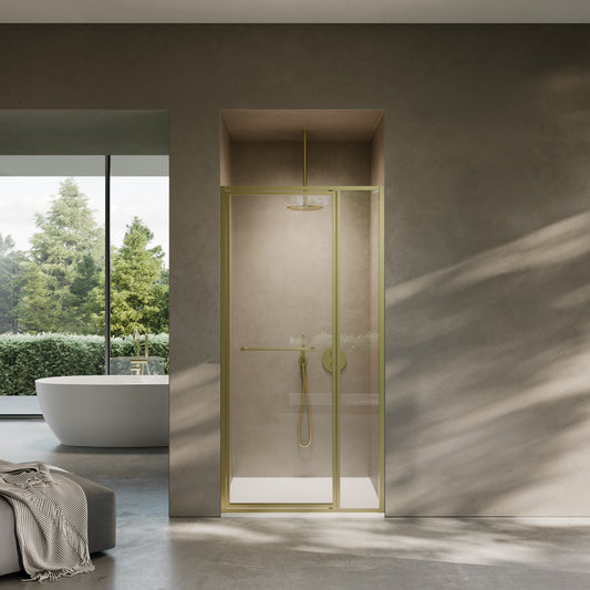 Nouveau Brushed Gold Hinged Shower Door & Screen - All Sizes