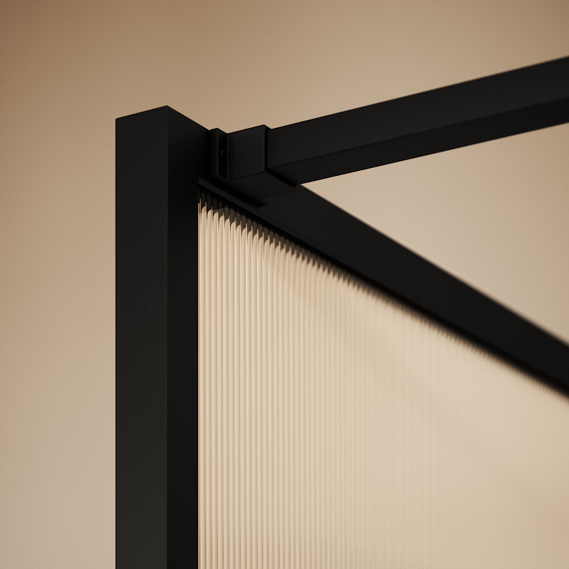 Opulence Fluted Glass Complete Walk In Shower Enclosure Matte Black - Kit B