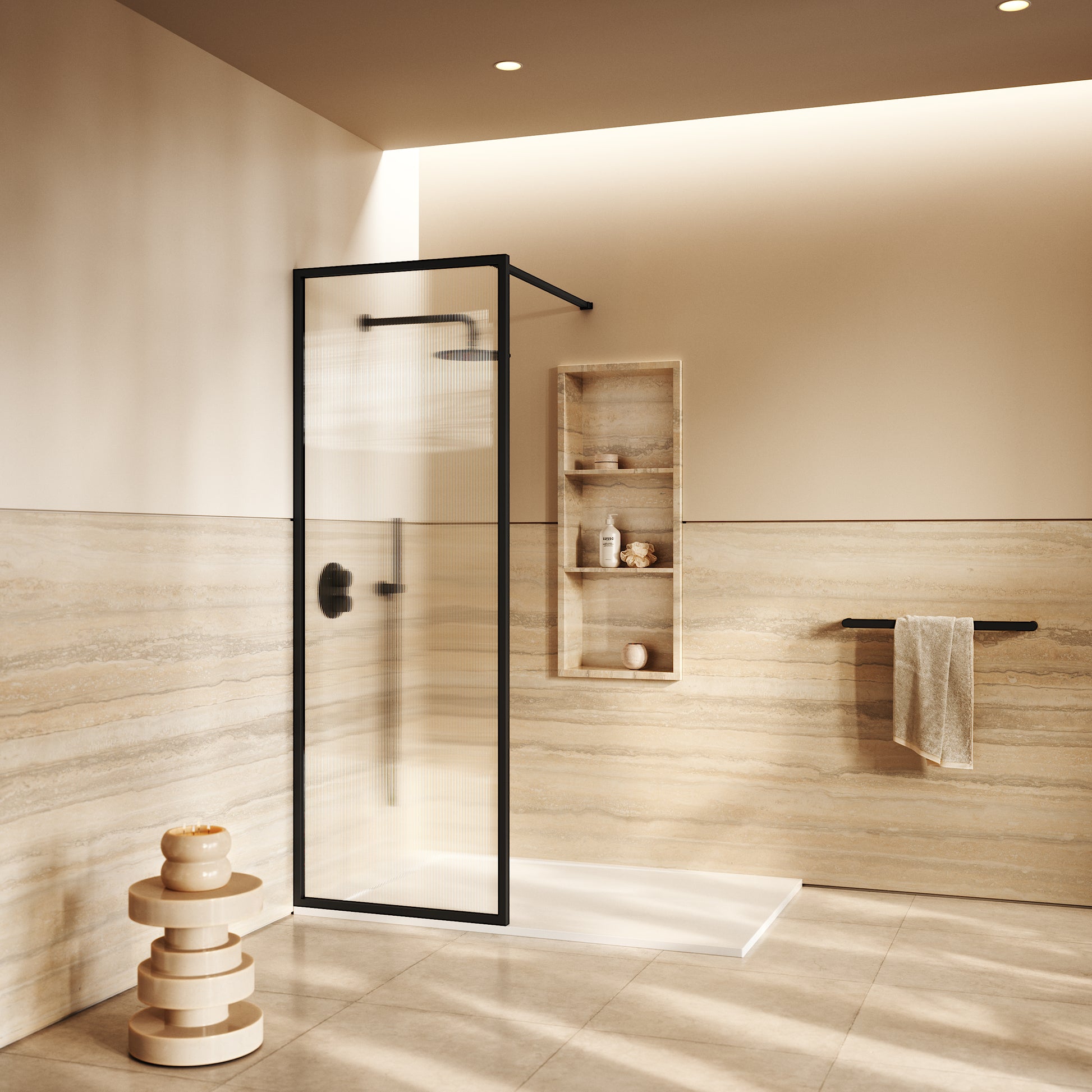Opulence Matte Black Complete Walk In Shower Enclosure - KIT A - All Sizes