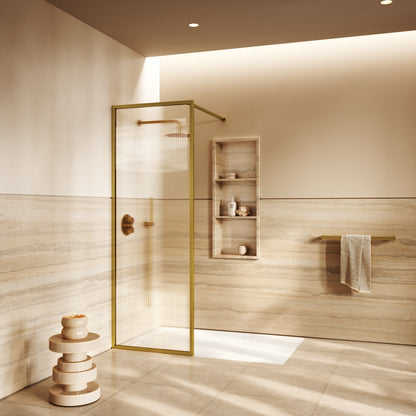 Opulence Reeded Glass Complete Walk In Shower Enclosure Brushed Gold - KIT A (ALL SIZES)
