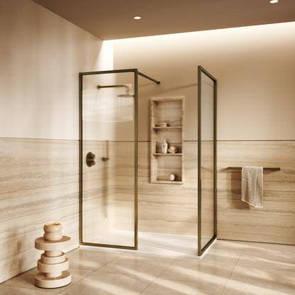 Opulence Fluted Glass Complete Walk In Shower Enclosure Aged Bronze - Kit B