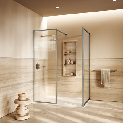 Opulence Fluted Glass Complete Walk In Shower Enclosure Brushed Stainless - Kit B