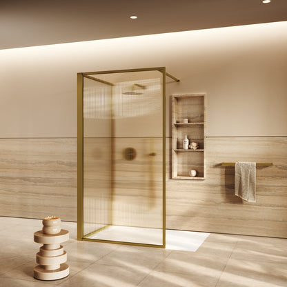 Opulence Reeded Glass Complete Walk In Shower Enclosure Brushed Gold - KIT C (ALL SIZES)