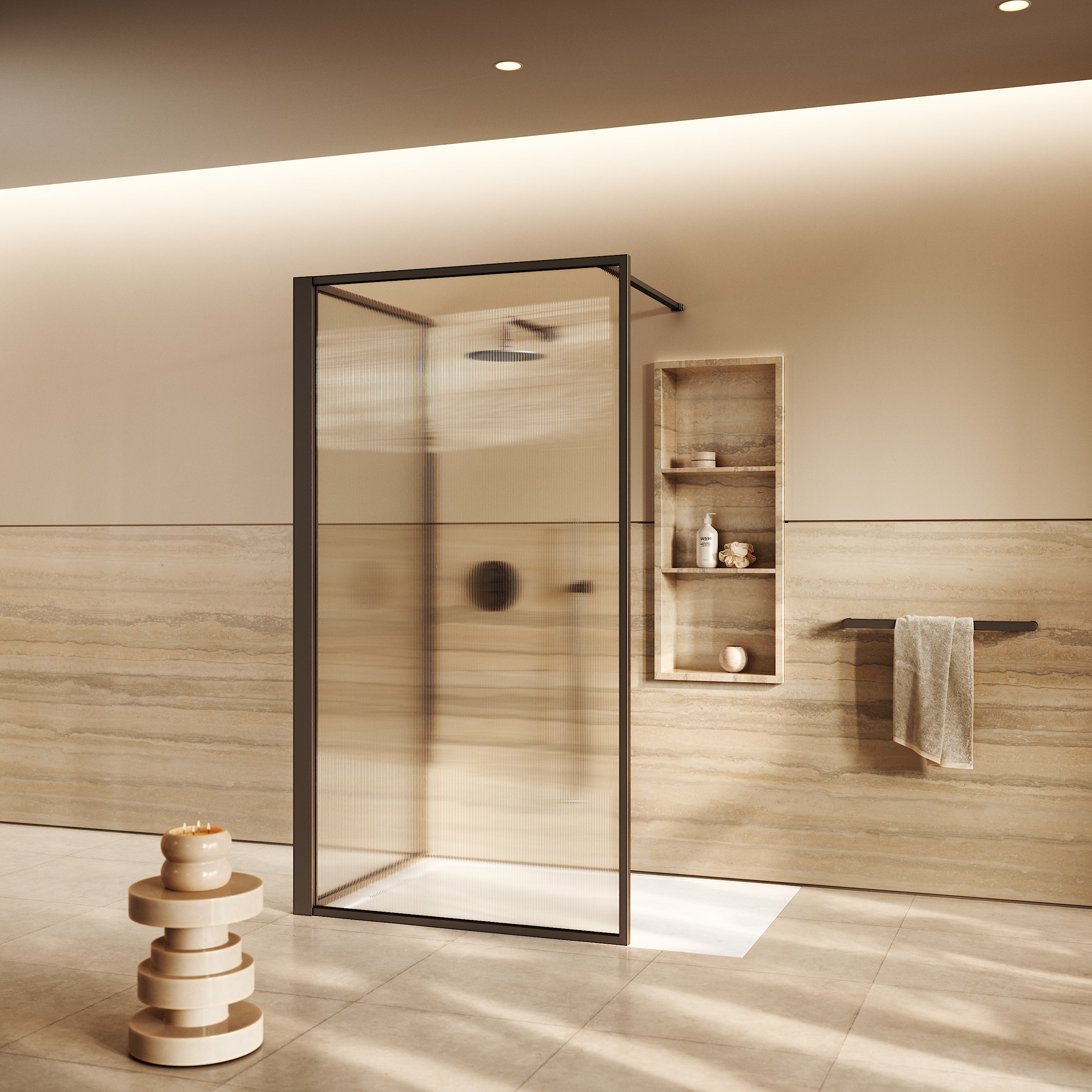 Opulence Fluted Glass Complete Walk In Shower Enclosure Deep Bronze ...