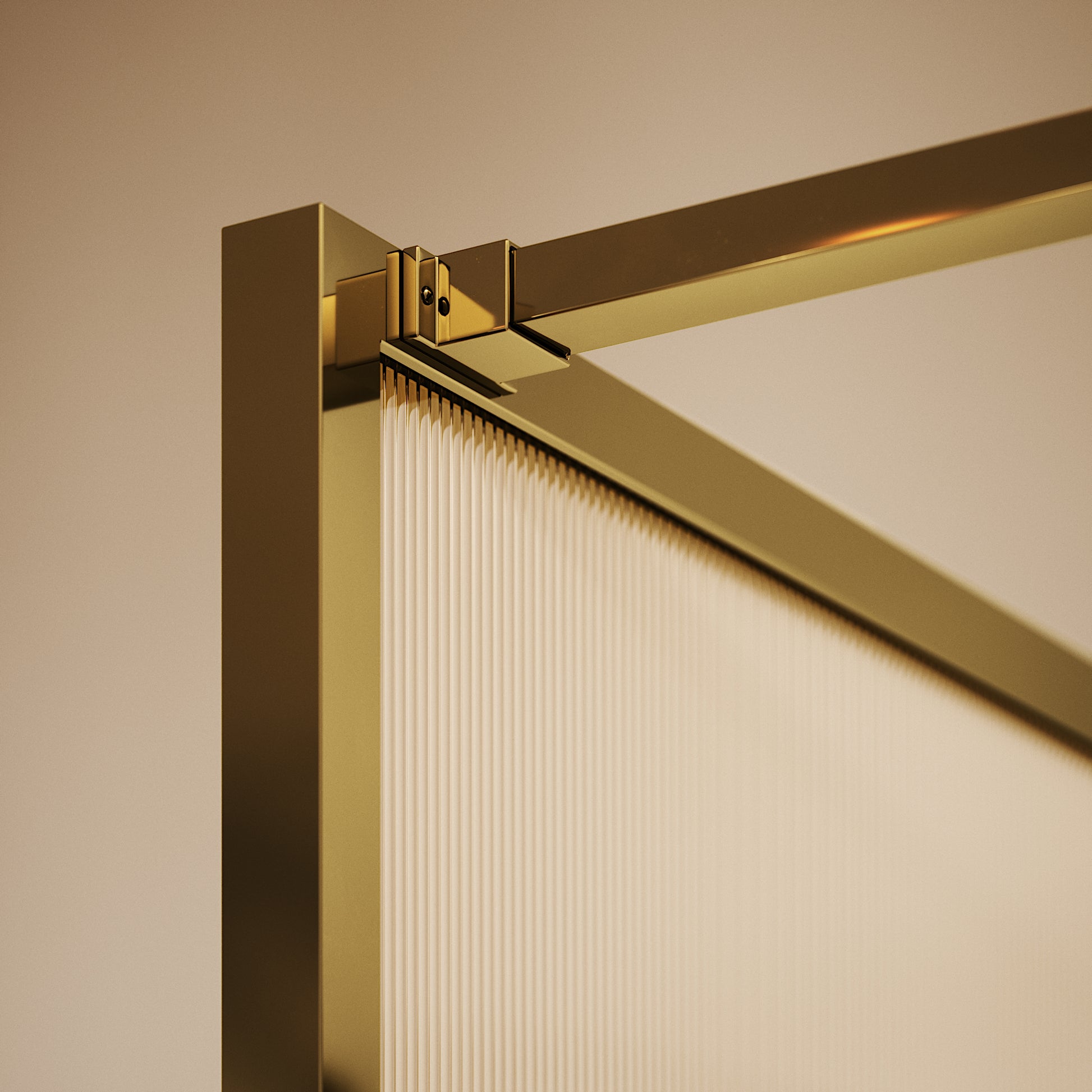 Opulence Fluted Glass Complete Walk In Shower Enclosure Polished Brass - Kit B