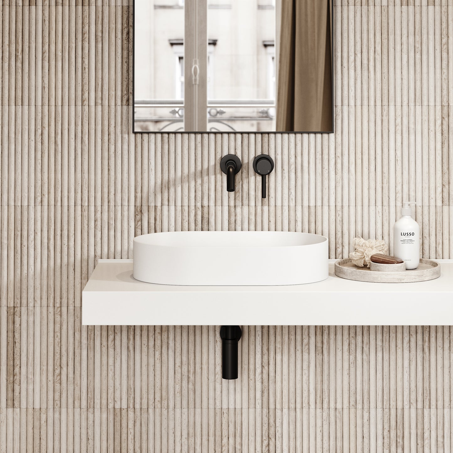 Ovalini White Countertop Stone Basin 600mm