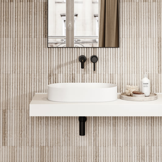 Ovalini White Countertop Stone Basin 600mm