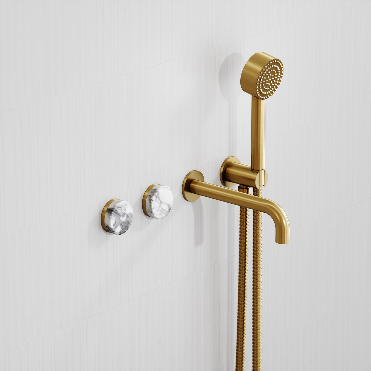 Porto Wall Mounted Bath Filler (Brushed Gold & Arabescato Marble)