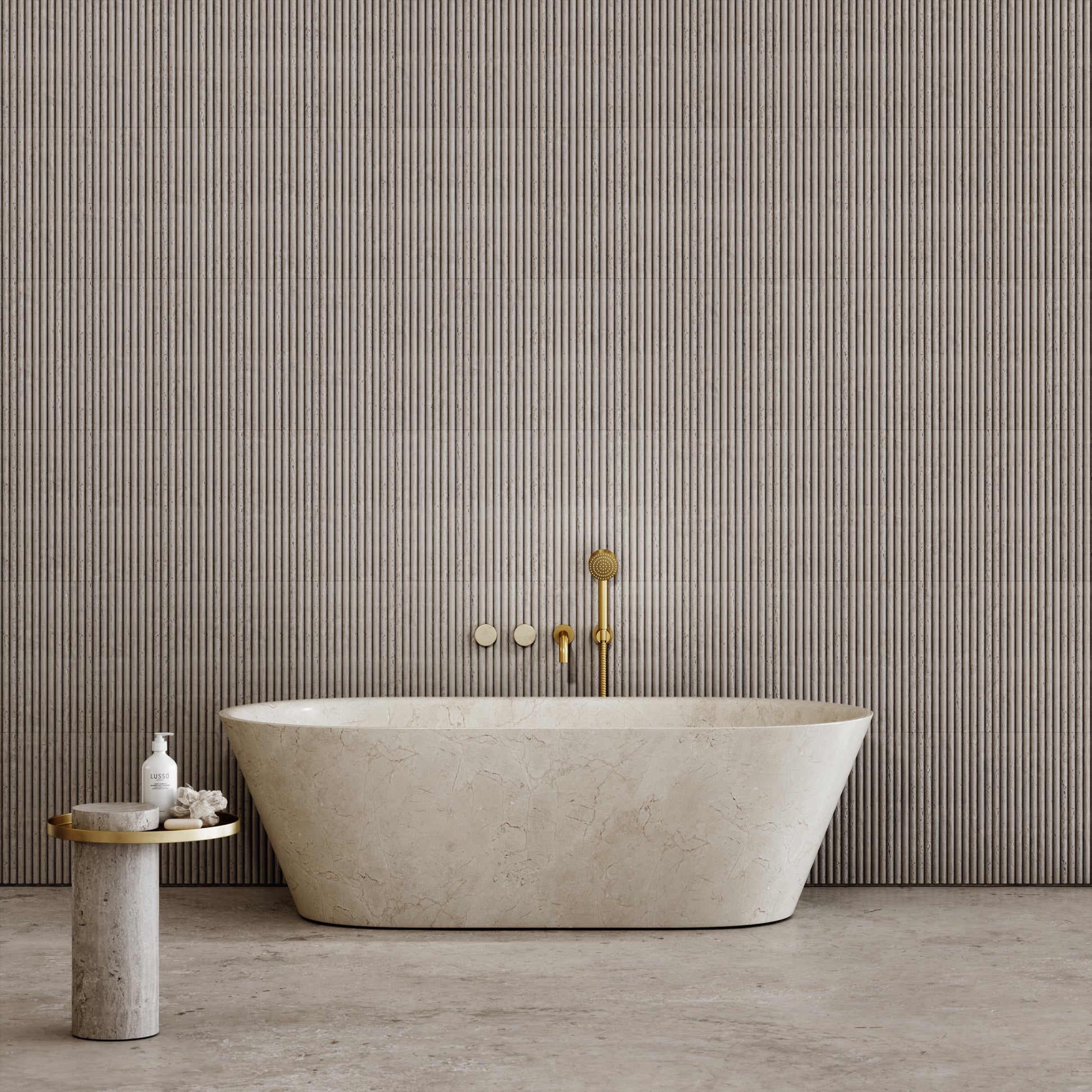 Porto Wall Mounted Bath Filler (Brushed Gold & Crema Marfil Marble)