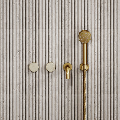 Porto Wall Mounted Bath Filler (Brushed Gold & Crema Marfil Marble)