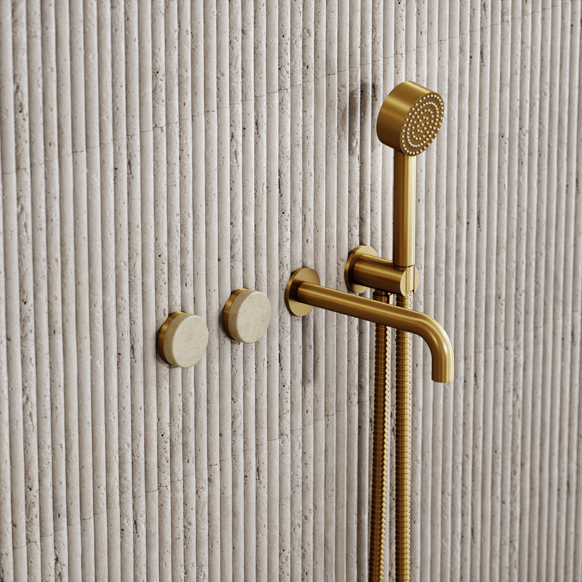 Porto Wall Mounted Bath Filler (Brushed Gold & Crema Marfil Marble)