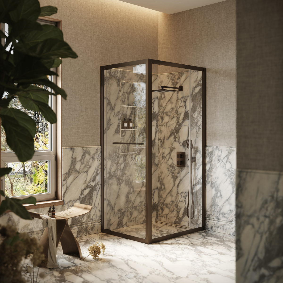Reve Sidesway Brushed Bronze Shower Enclosure 1000 x 800mm