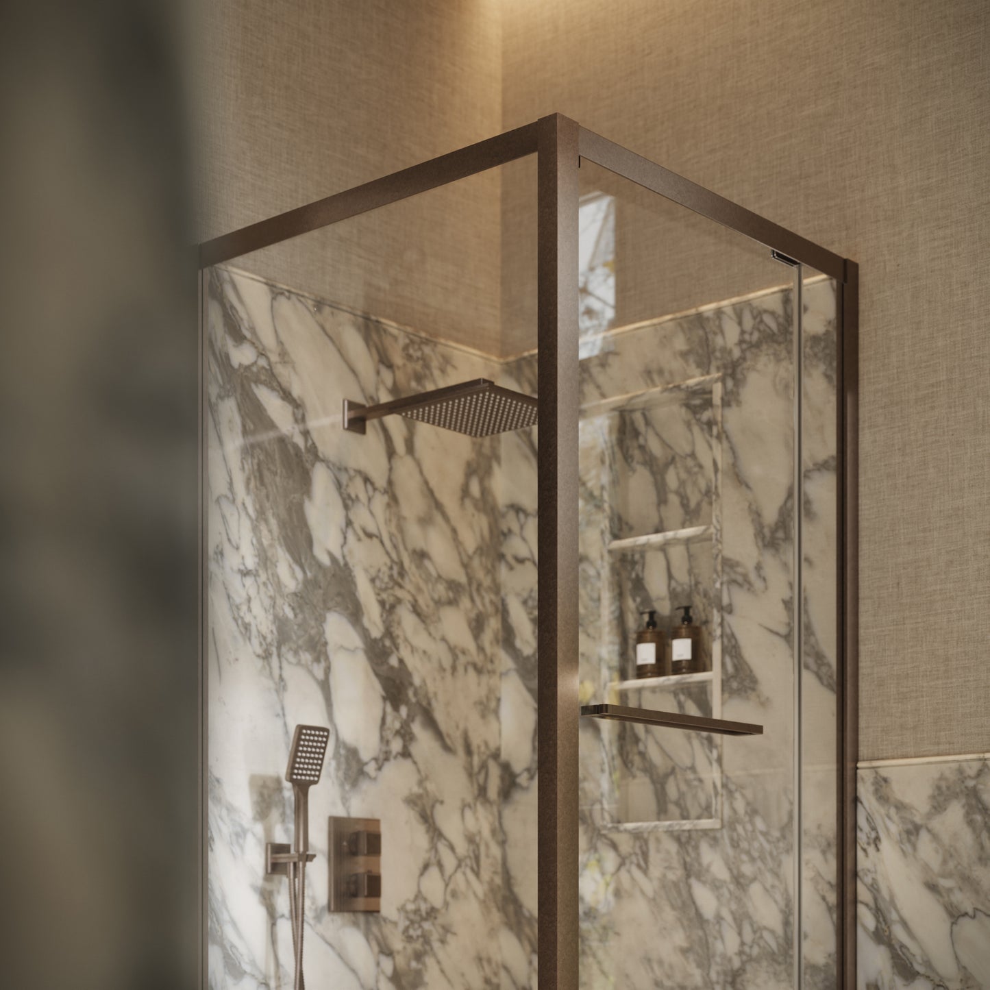 Reve Sidesway Aged Bronze Shower Screen 900mm