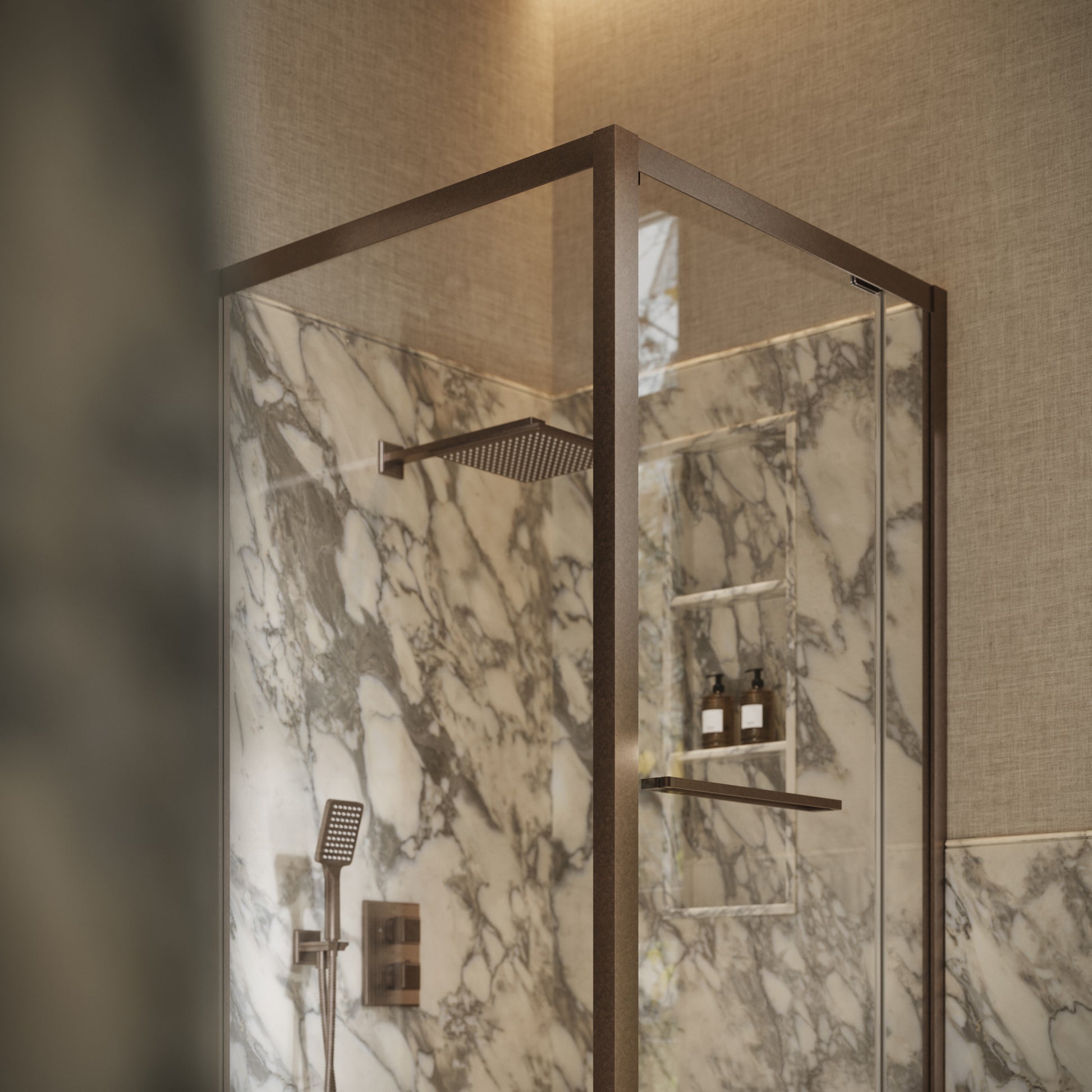 Reve Sidesway Aged Bronze Shower Screen 900mm