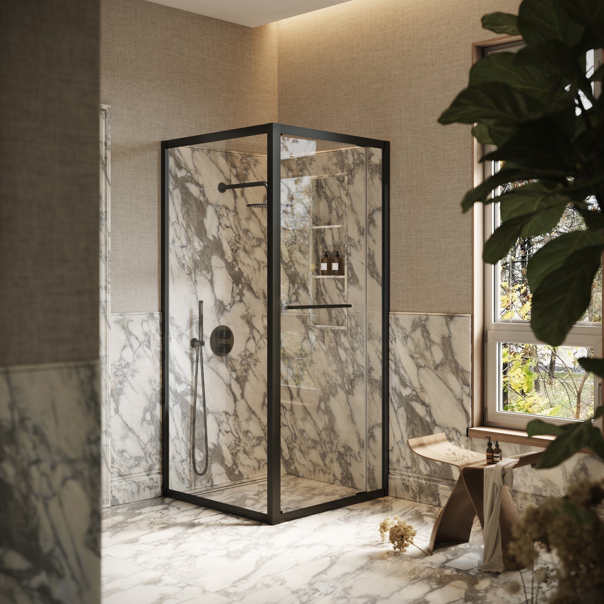 Reve Sidesway Matte Black Shower Enclosure 900mm