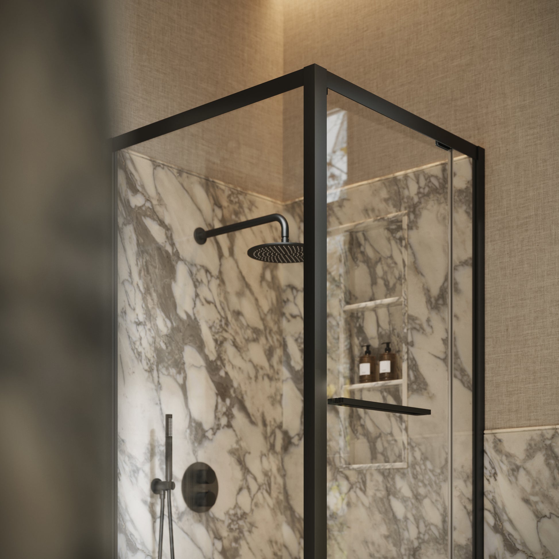 Reve Sidesway Matte Black Shower Enclosure 900mm