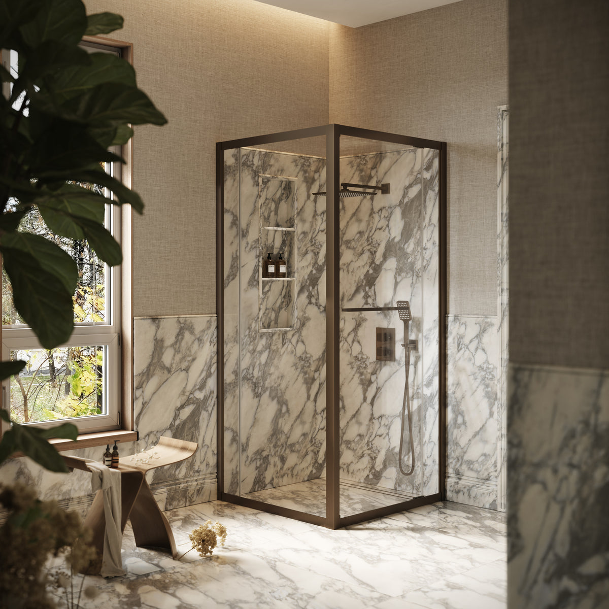 Reve Sidesway Brushed Bronze Shower Enclosure 900mm