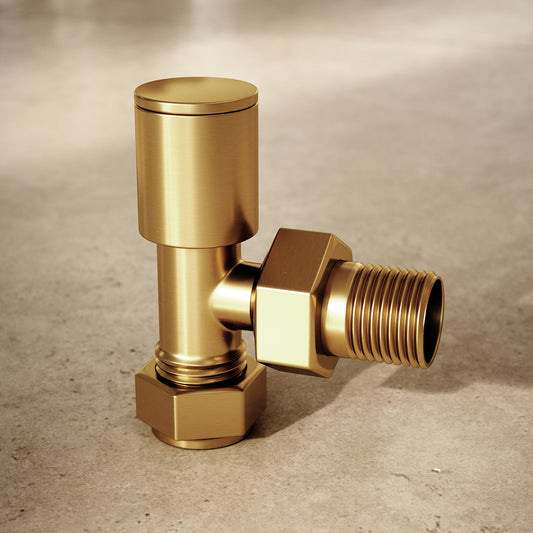 Brushed Gold Round Angled Radiator Valves