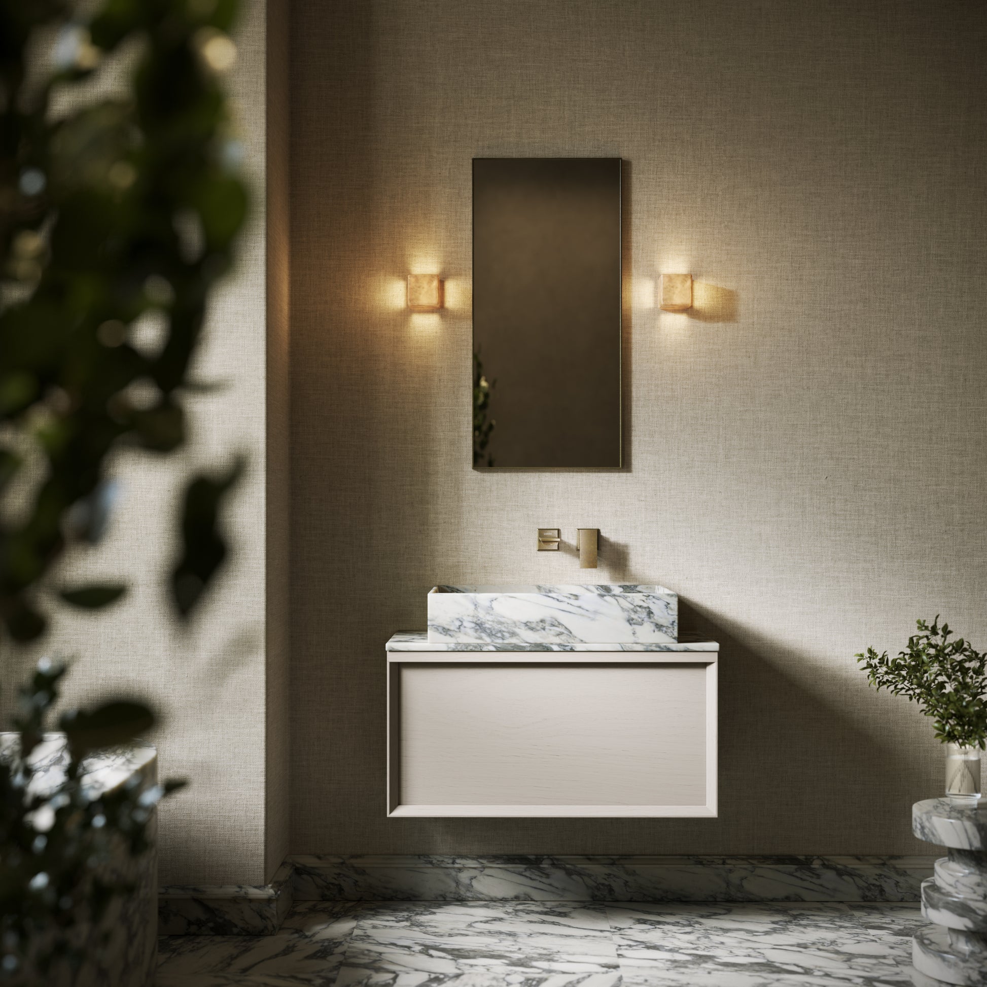 Sasso Arabescato Marble Countertop Basin 600mm