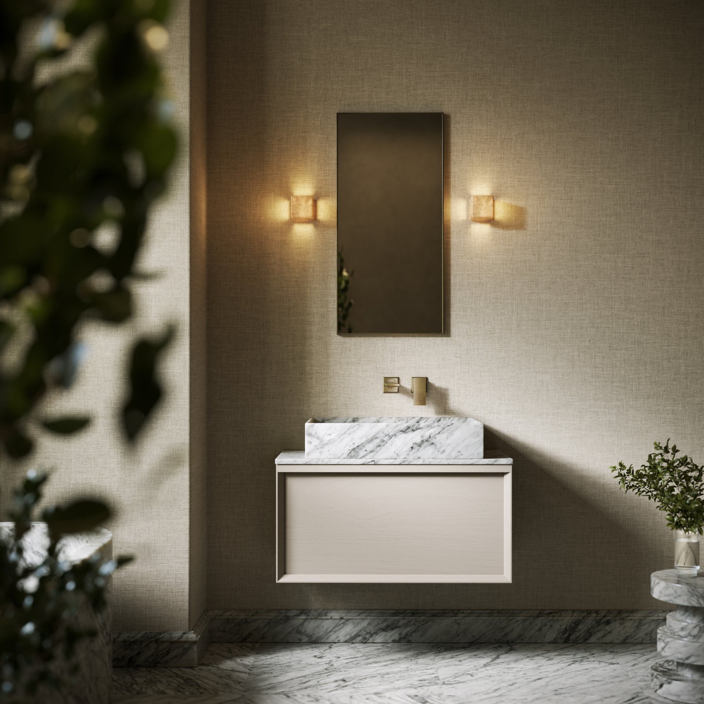 Sasso Carrara Marble Countertop Basin 600mm