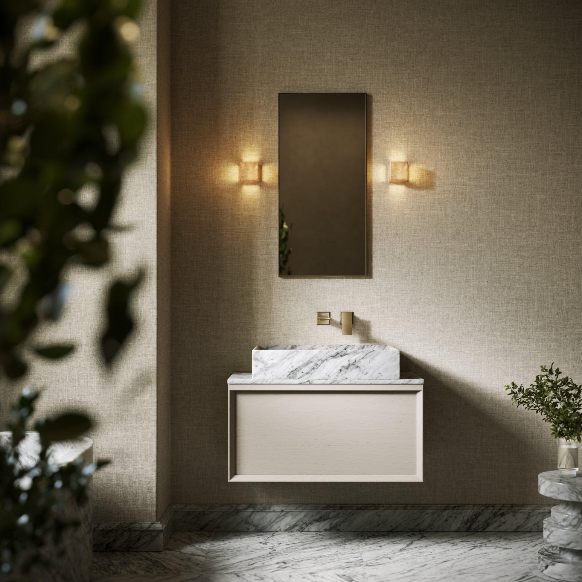Sasso Carrara Marble Countertop Basin 600mm