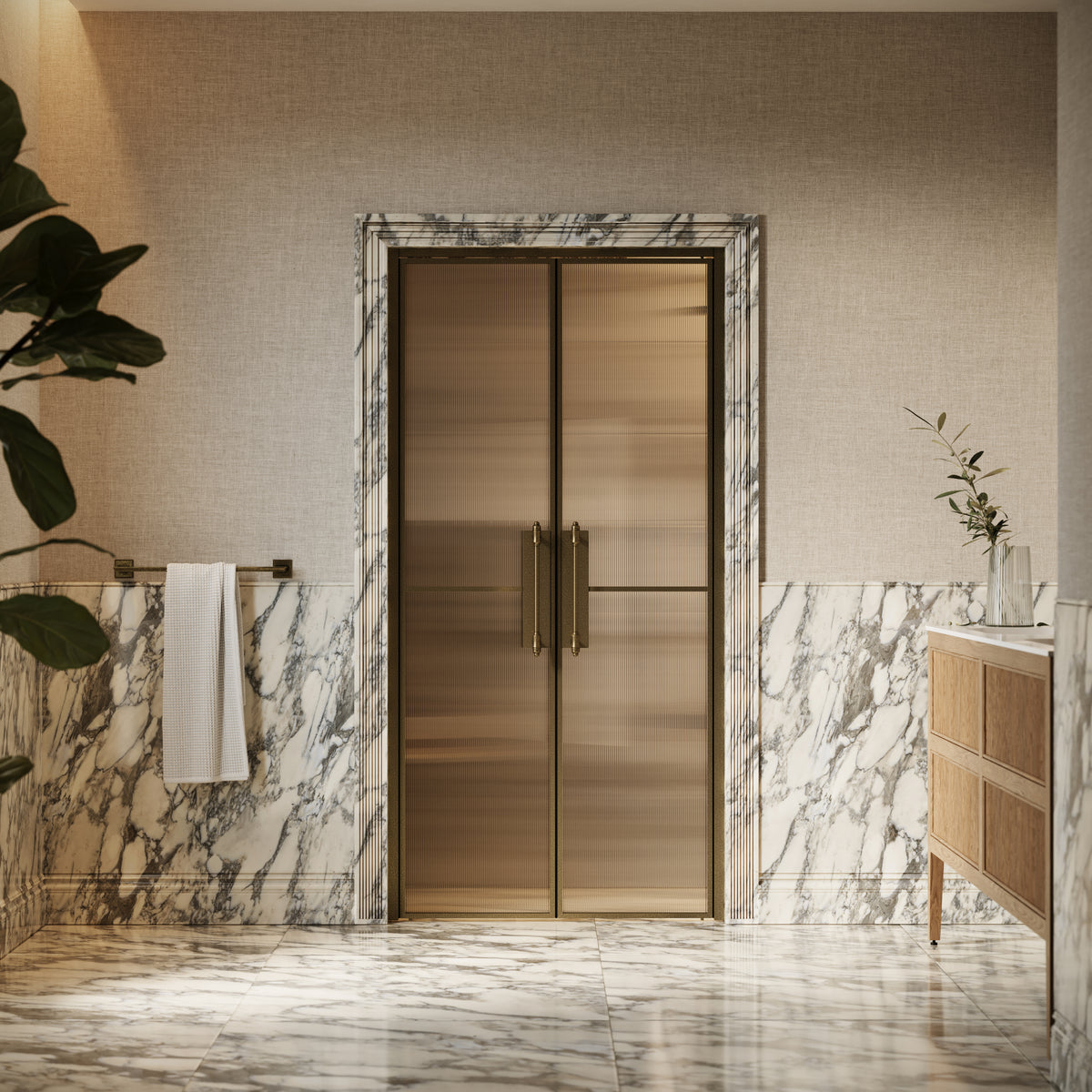Scanalato Aged Bronze Double Fluted Shower Door - All Sizes