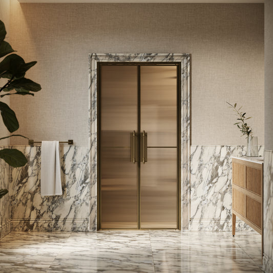 Scanalato Aged Bronze Double Fluted Shower Door - All Sizes