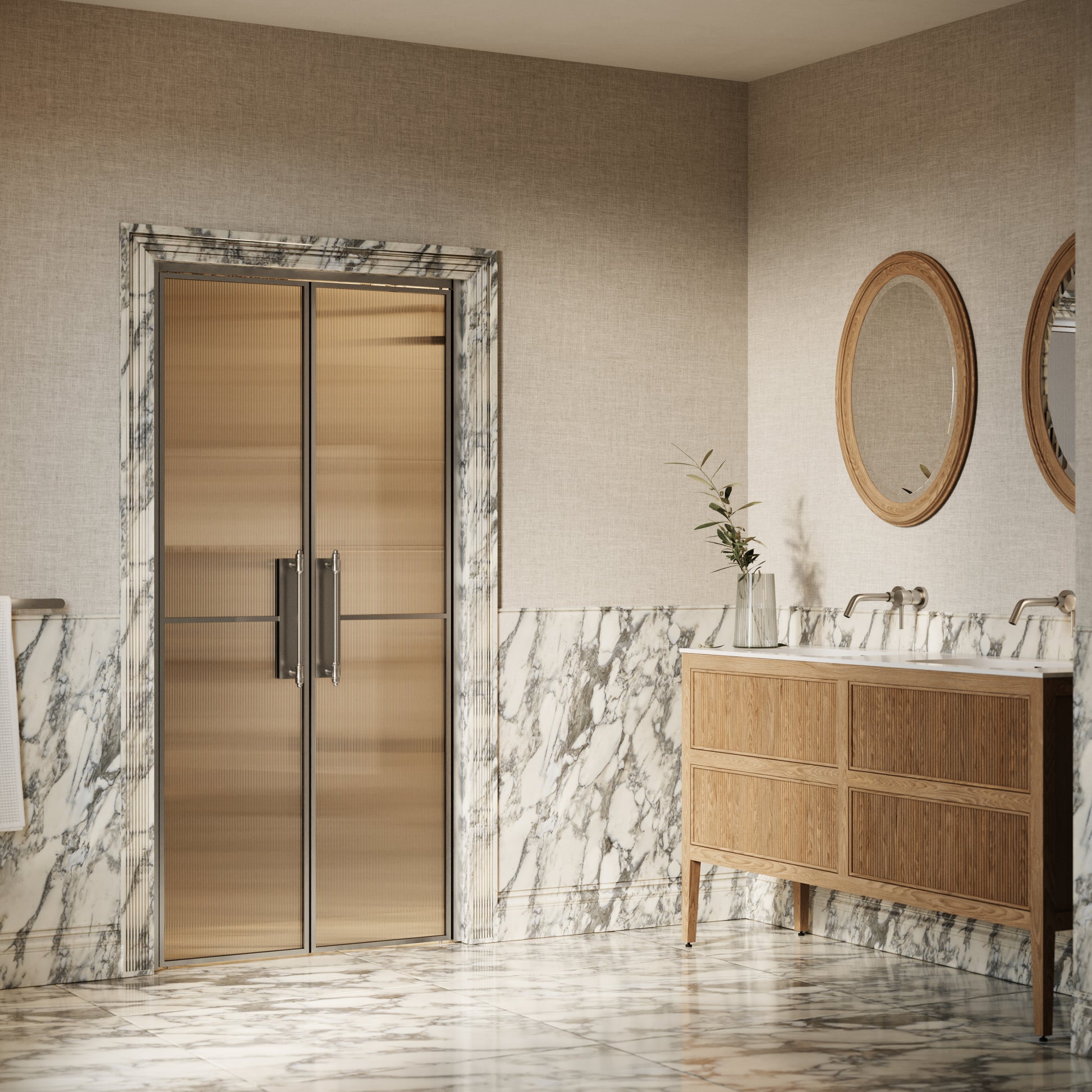 Scanalato Brushed Stainless Double Fluted Shower Door - All Sizes