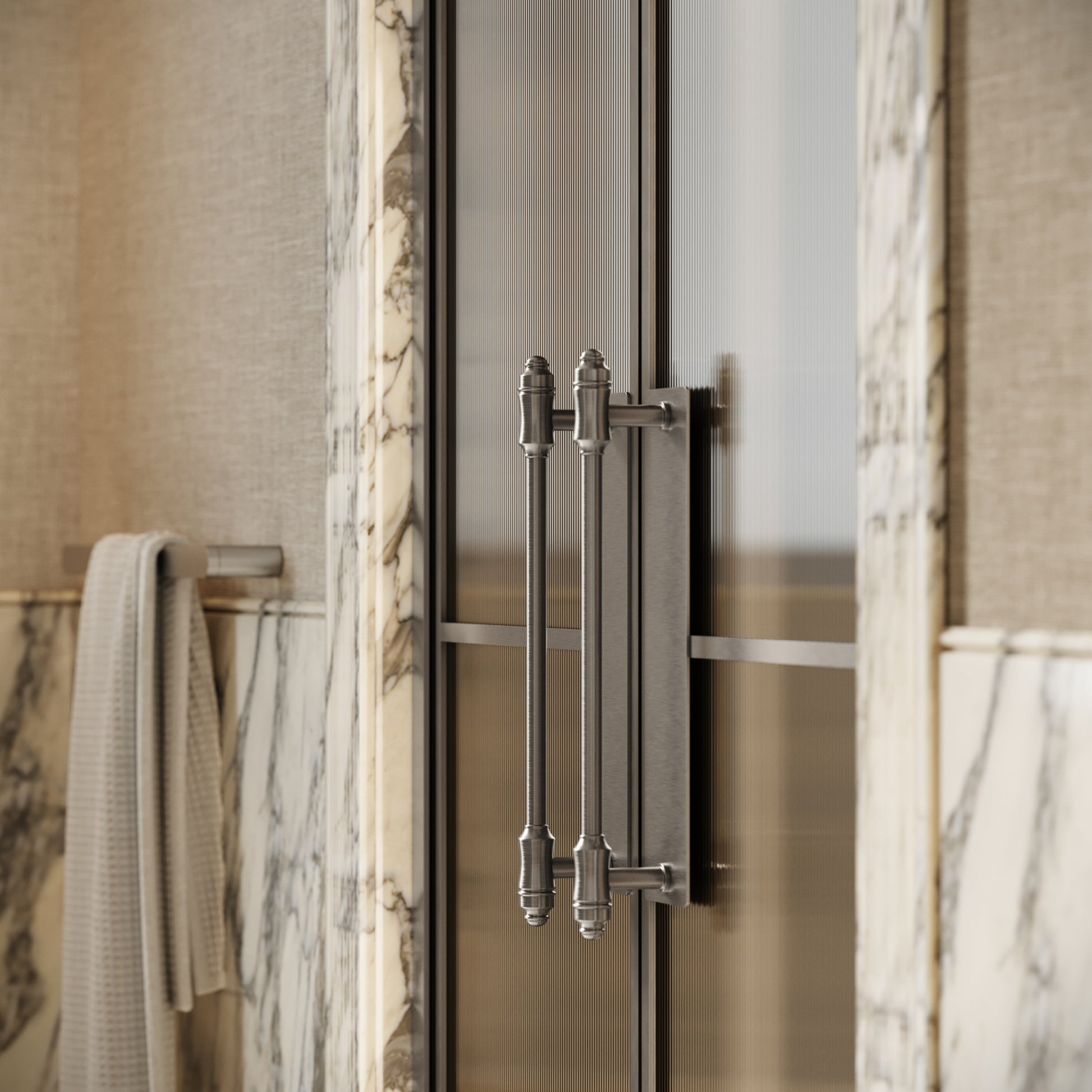 Scanalato Brushed Stainless Double Fluted Shower Door - All Sizes