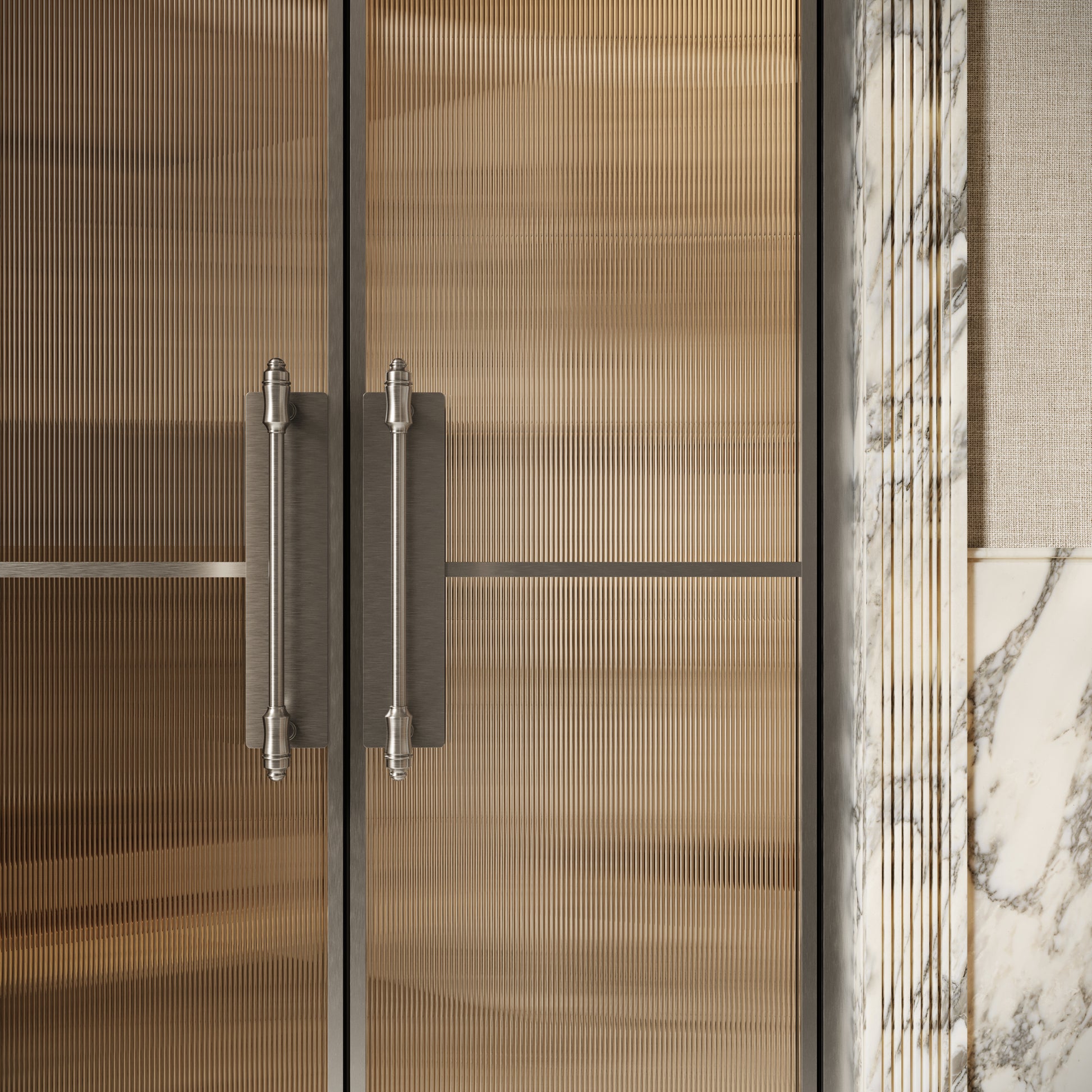 Scanalato Brushed Stainless Double Fluted Shower Door - All Sizes