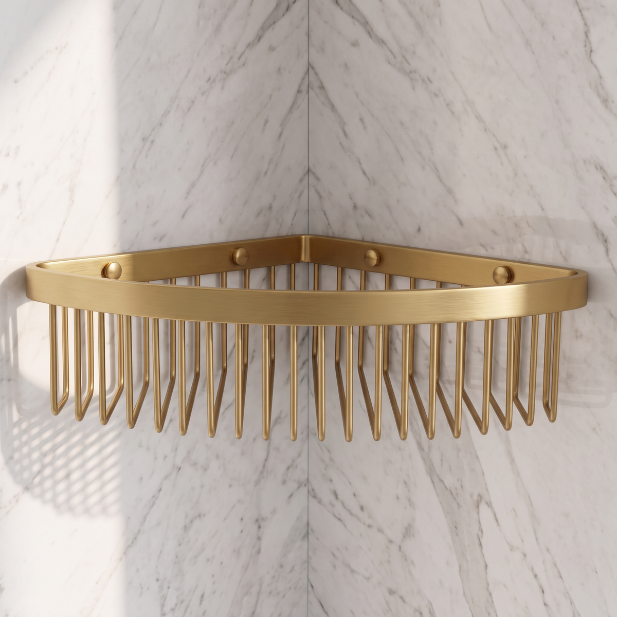 Luxe Brushed Gold Corner Shower Storage Basket