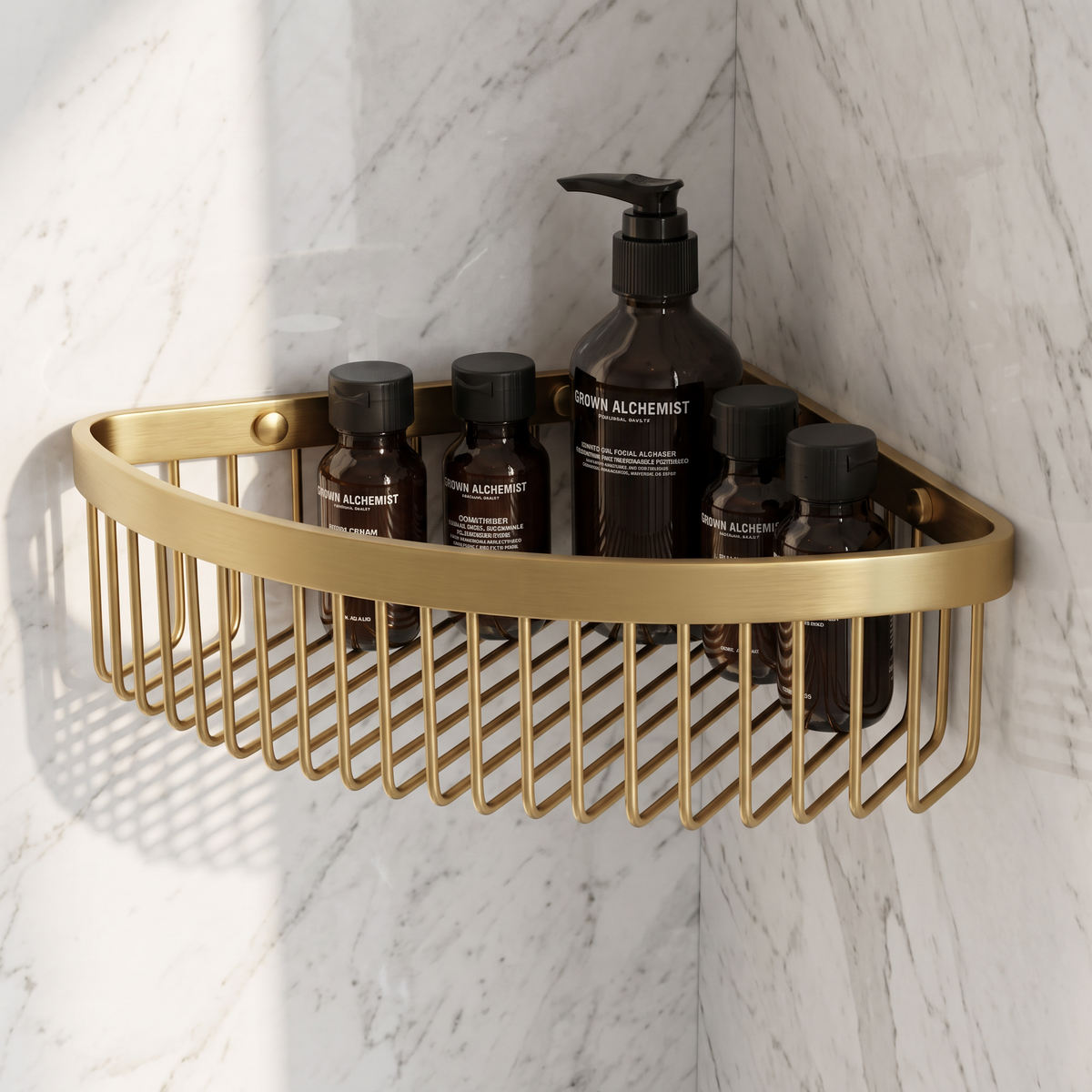 Luxe Brushed Gold Corner Shower Storage Basket