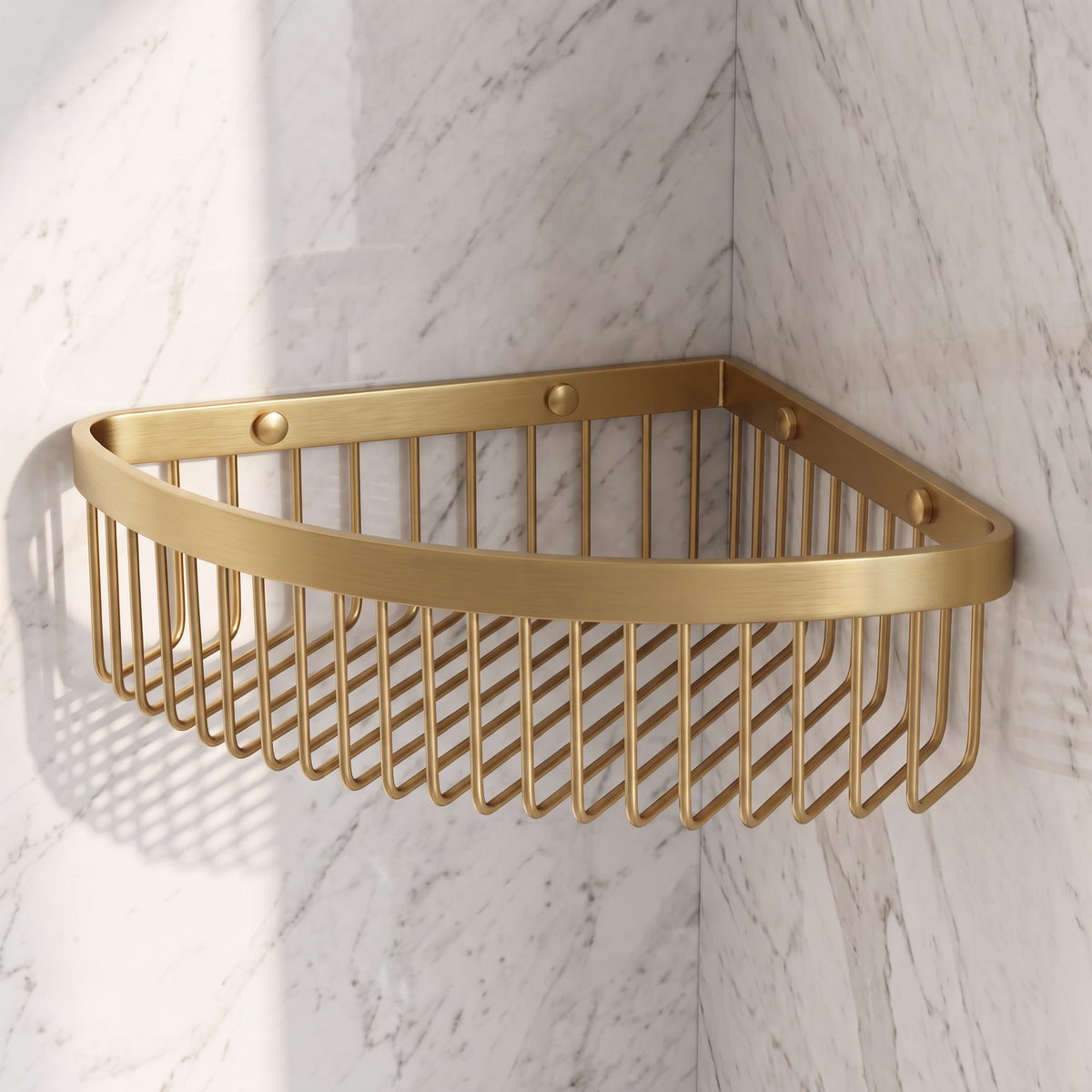 Luxe Brushed Gold Corner Shower Storage Basket