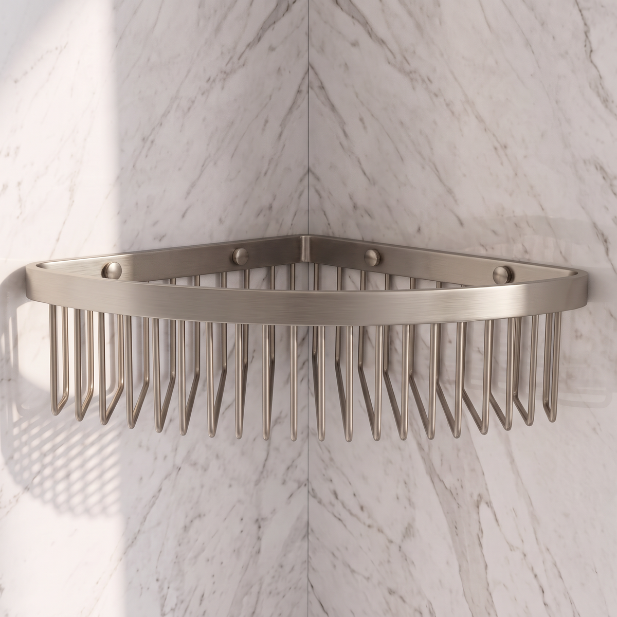 Luxe Brushed Stainless Corner Shower Storage Basket