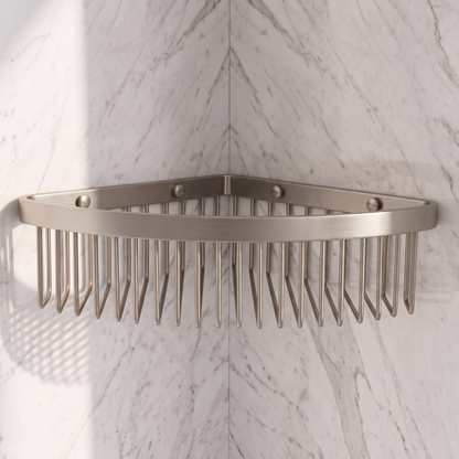 Luxe Brushed Stainless Corner Shower Storage Basket