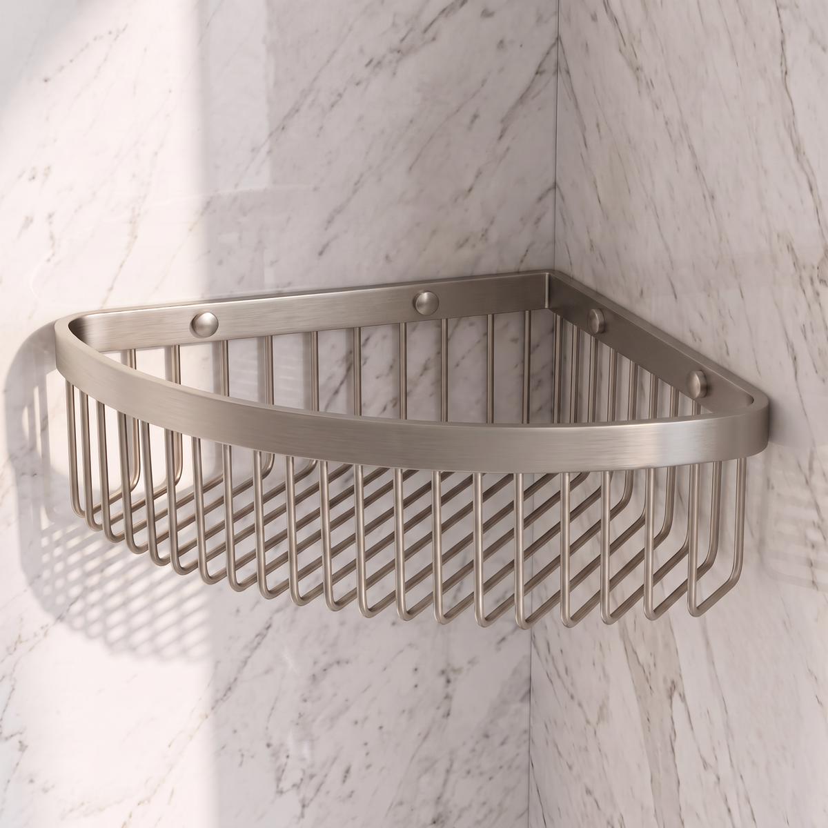 Luxe Brushed Stainless Corner Shower Storage Basket