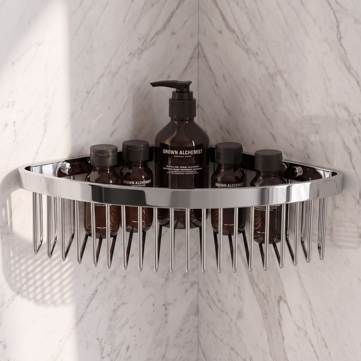 Luxe Chrome Corner Shower Storage Basket