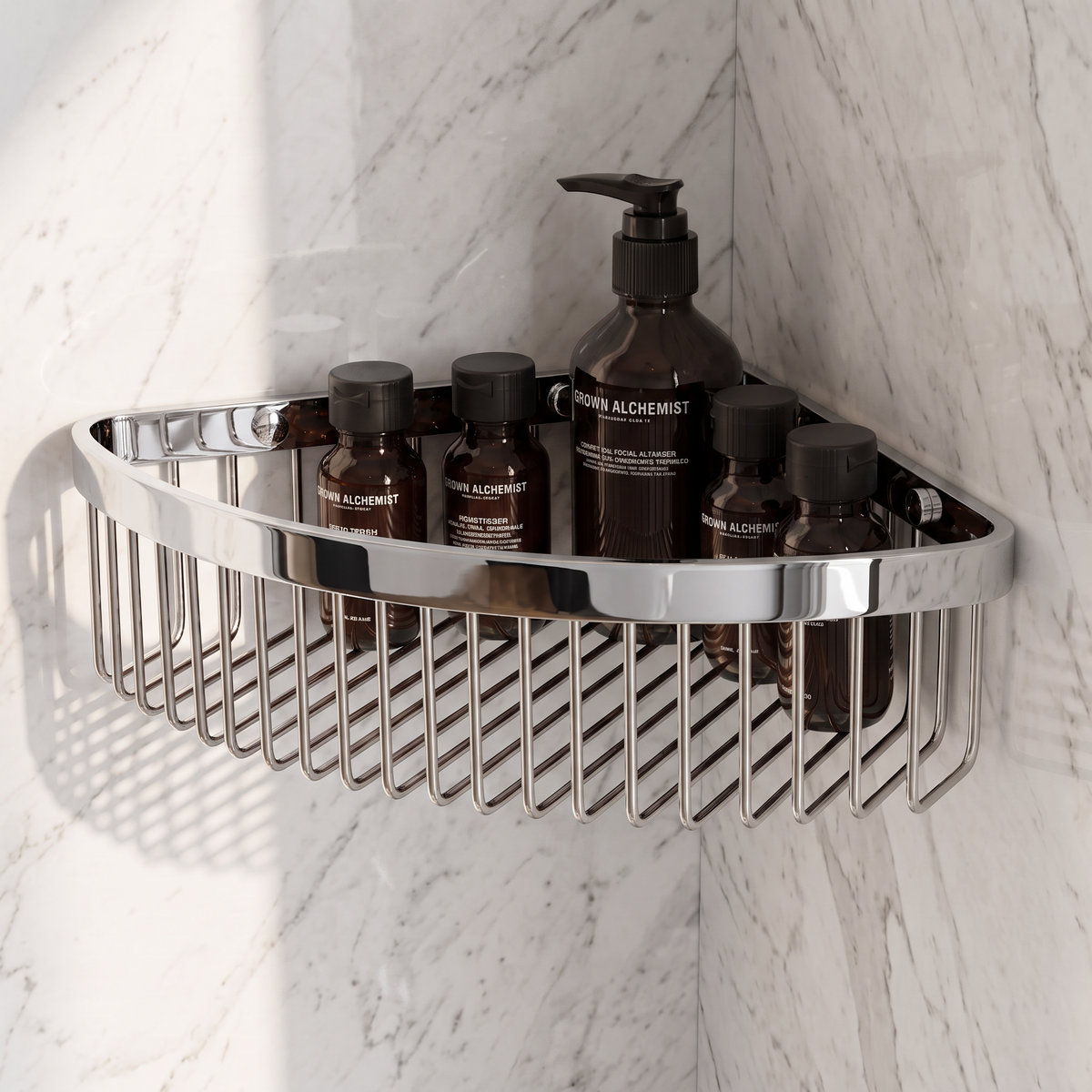 Luxe Chrome Corner Shower Storage Basket