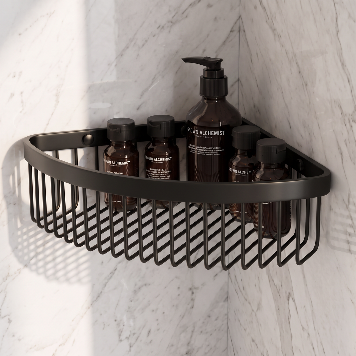 Luxe Matte Black Corner Shower Storage Basket