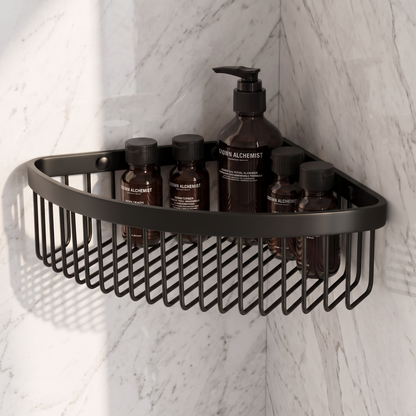 Luxe Matte Black Corner Shower Storage Basket