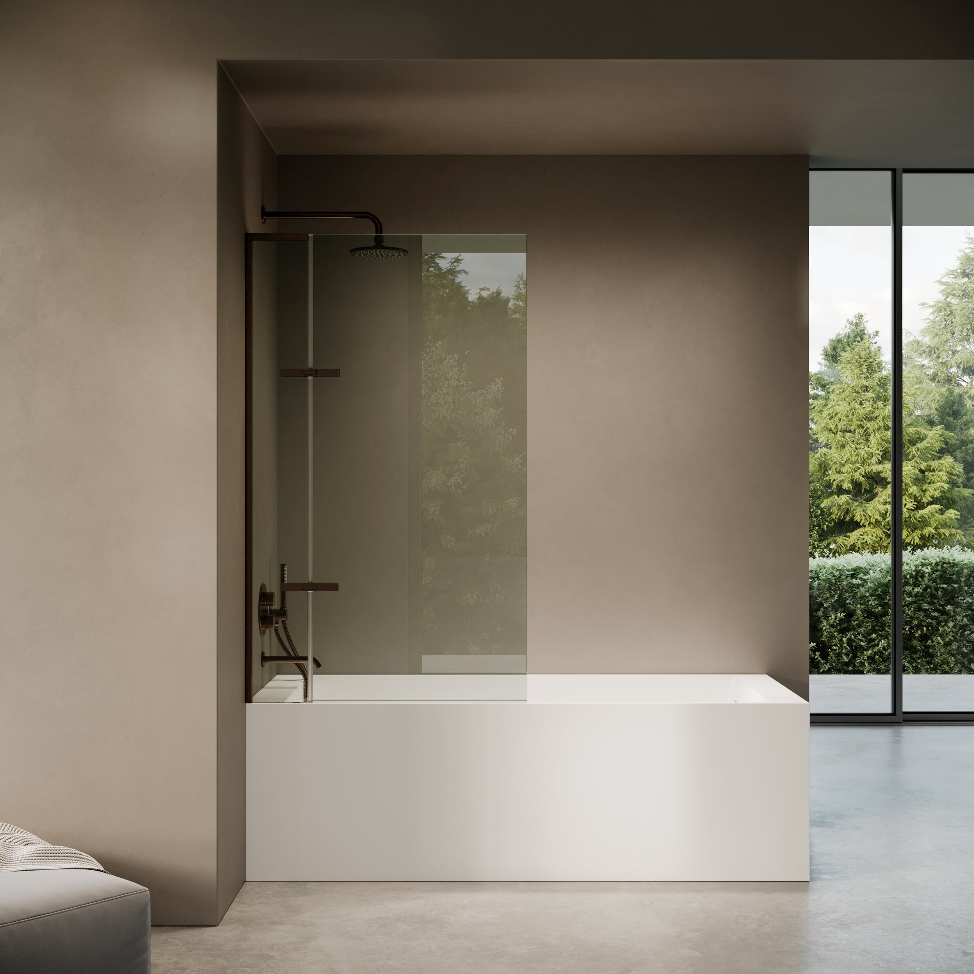 Doccia Deep Bronze Frameless Folding Bath Shower Screen 900mm