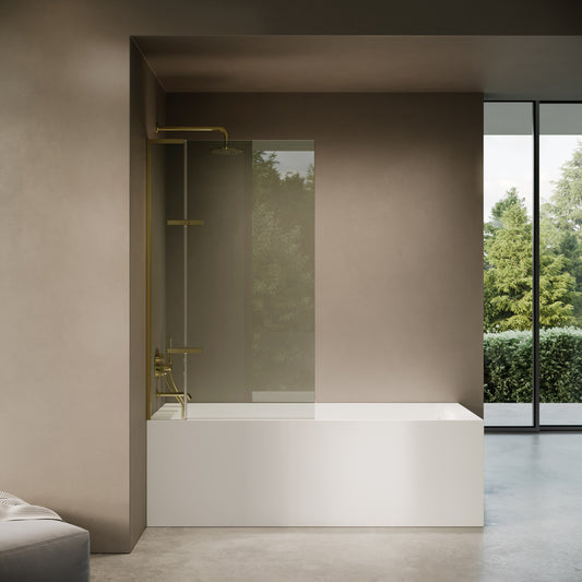 Doccia Polished Brass Frameless Folding Bath Shower Screen 900mm